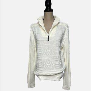 Fried Denim NYC Ecru Ivory Cream Quarter Zip Cable Knit Sweater Womens size M